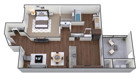 Floor plan for 1 bed, 1 bath, 814 sqft